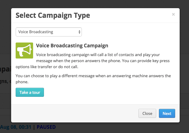 create voice broadcast campaign