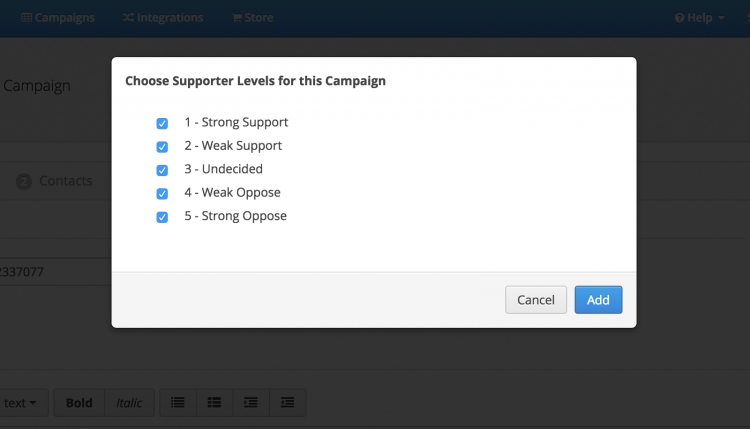 set NationBuilder supporter levels callhub