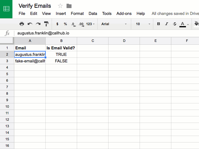 verify emails in Google sheets with script