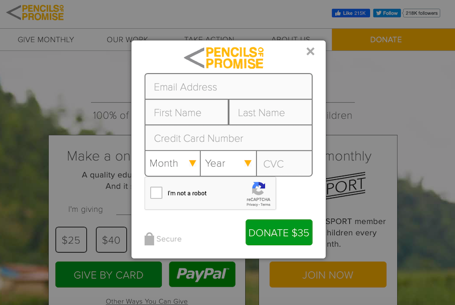 Easy donation process for small donor retention