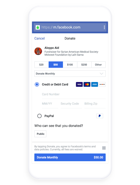 Facebook recurring donation