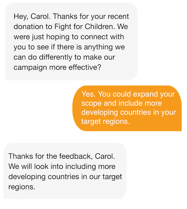 Getting feedback for small donor retention