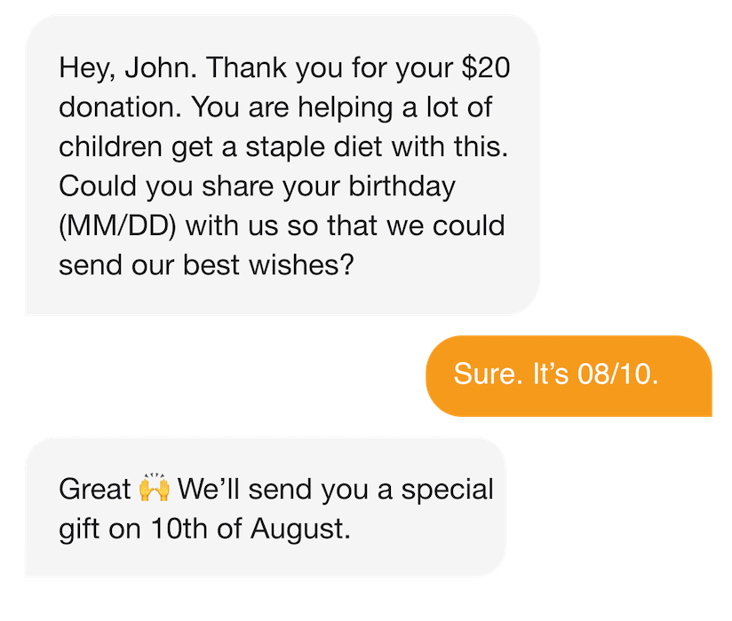 Personalized peer to peer texting for small donor retention