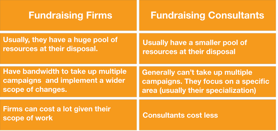 fundraising consultants and firms difference