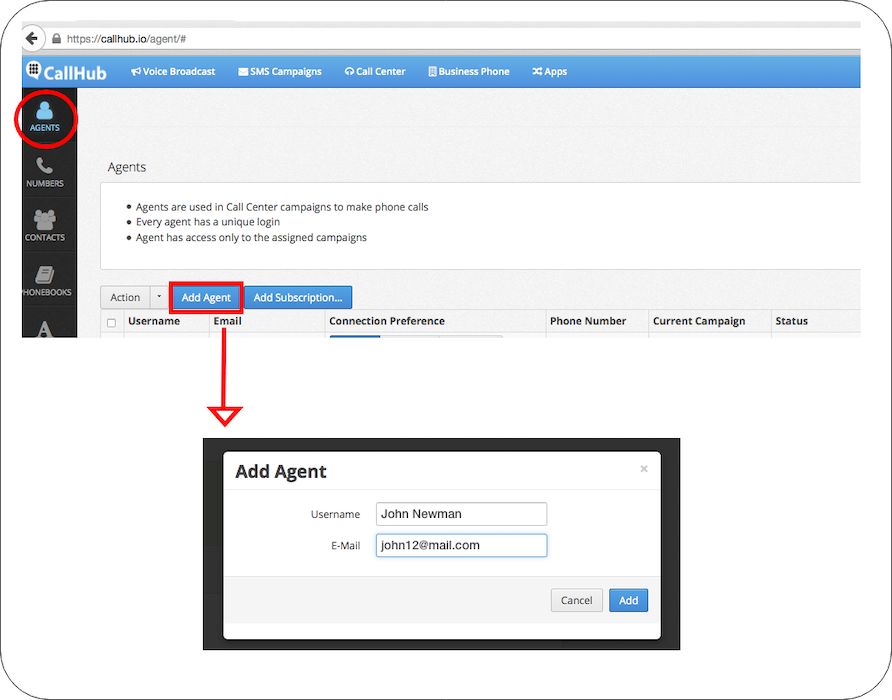 Adding agent - CallHub