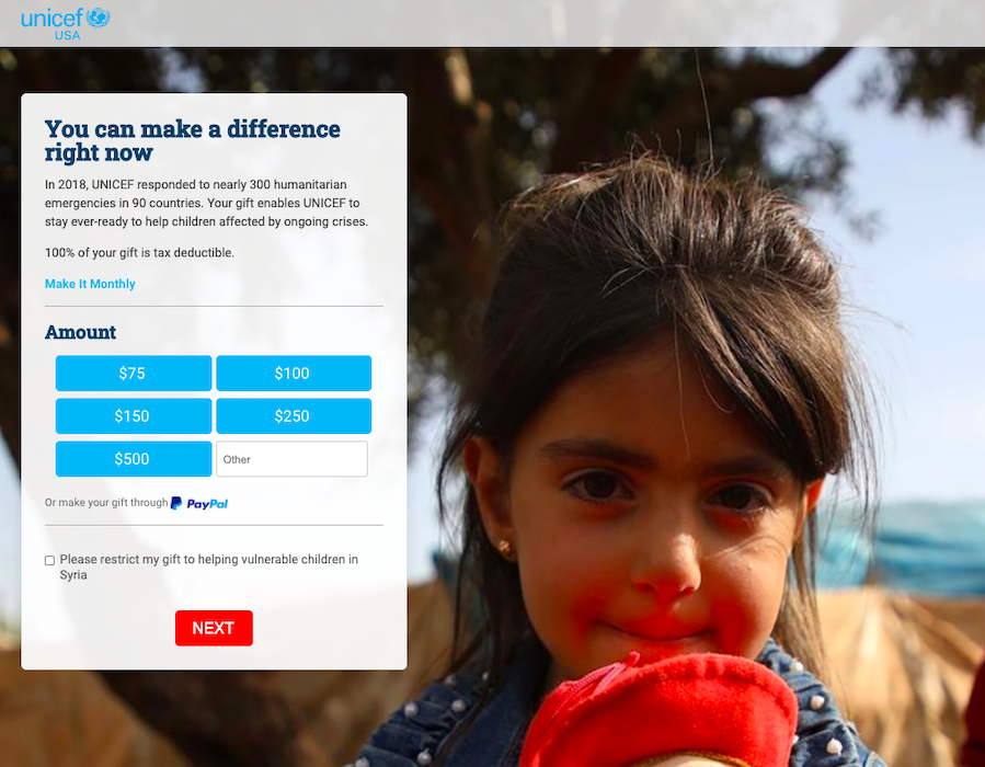 nonprofit-website-unicef-donation-form