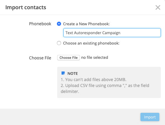 Import contact in texting software