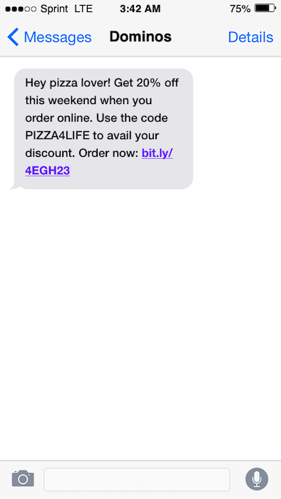 Text message advertising coupons