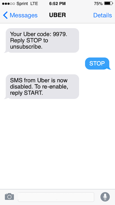 Text message advertising opt out