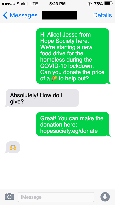 micro donations text appeal sample