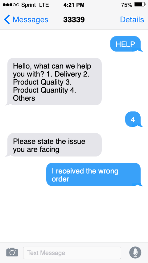 sms customer service order sample