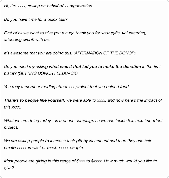 Nonprofit communication plan fundraising script