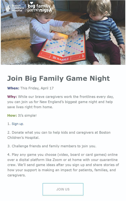 Online game night fundraising