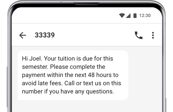 fee text message reminder