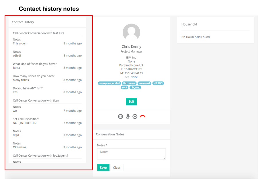 Contact history preview dialer