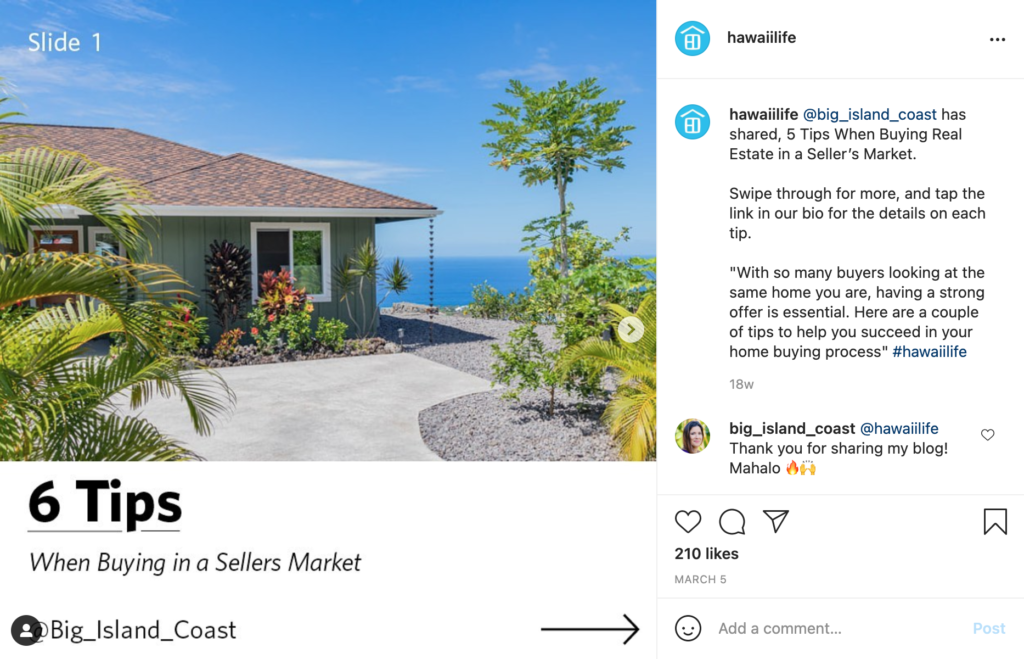 real estate social media buying and selling guidance example