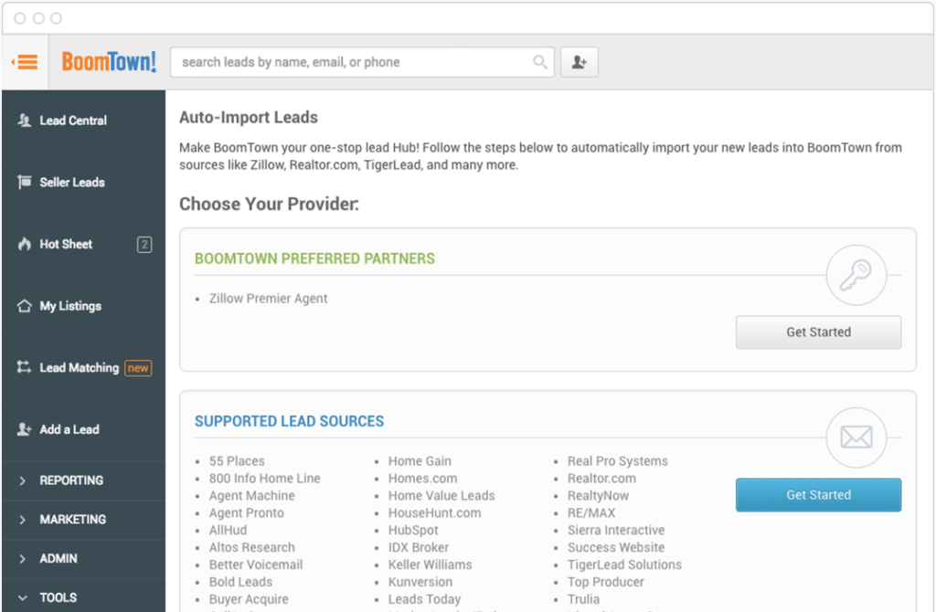 real estate software auto import leads example