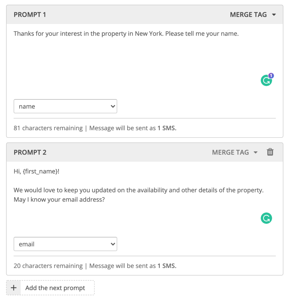 real estate software follow up prompts example