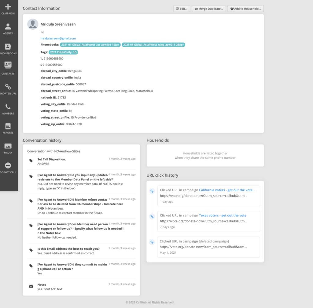 link shortener tracker contact history