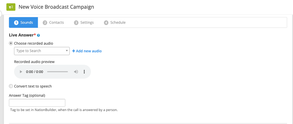 upload audio to send voice broadcast