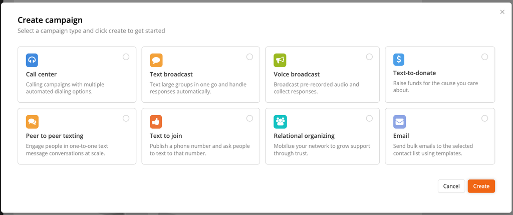 select voice broadcast campaign to create