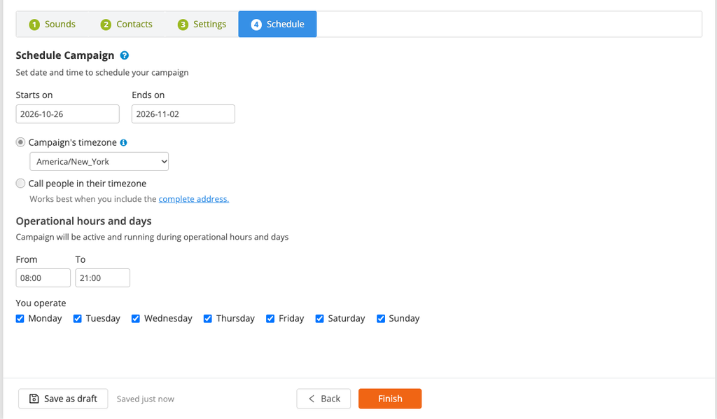 schedule your voicebroadcast campaign