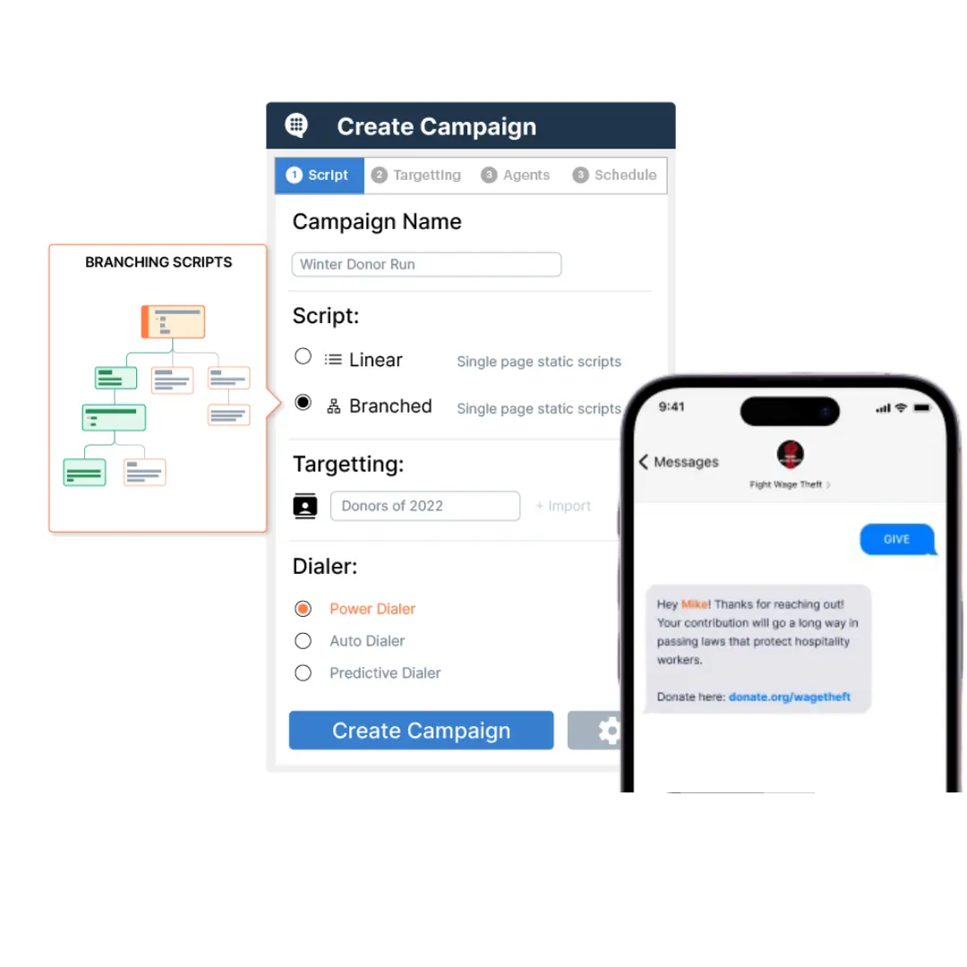 call center text to donate header
