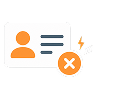 Profile card with orange user icon and text lines, overlapped by an orange circular delete button with a white X.