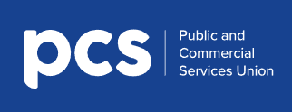 PCS logo on a blue background with the text 'Public and Commercial Services Union'