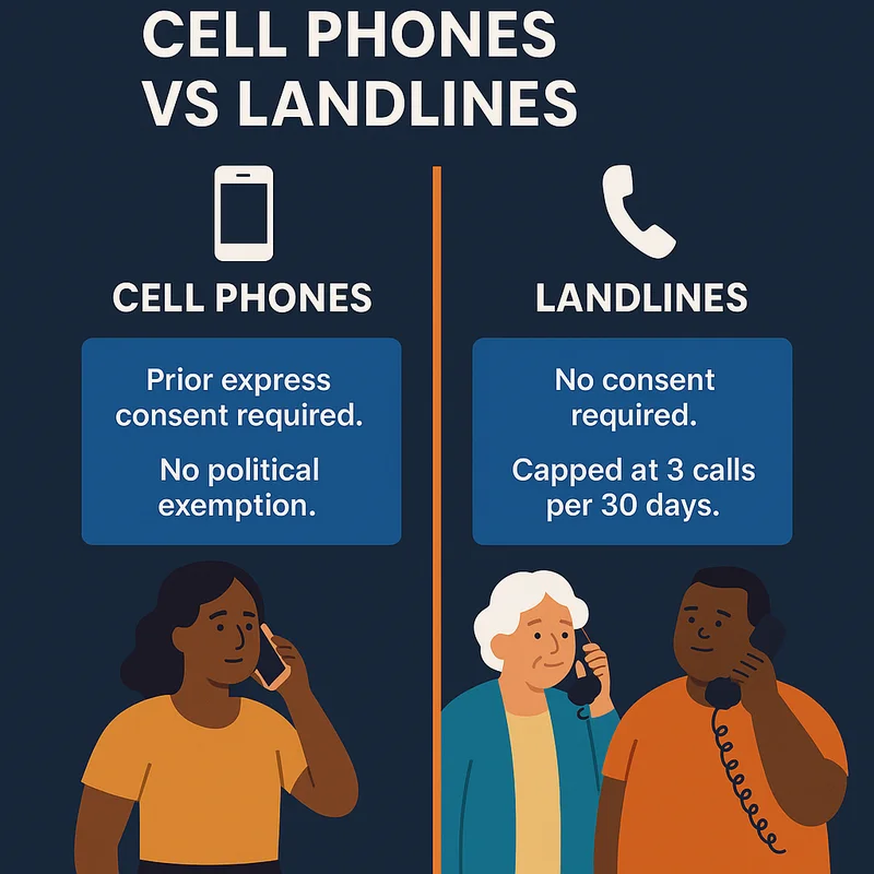 Comparison of GOTV compliance rules for cell phones versus landlines under the TCPA