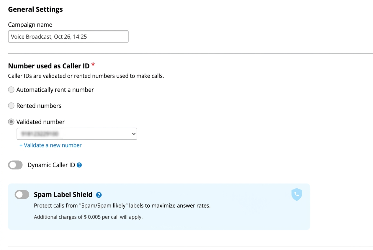 select your caller ID for voice broadcast